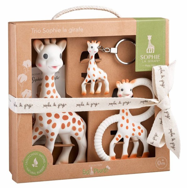 Sophie la girafe® So''Pure Set Trio mit Sophie la girafe + Beißring So''Pure + Schlüsselanhänger / Naturkautschuk