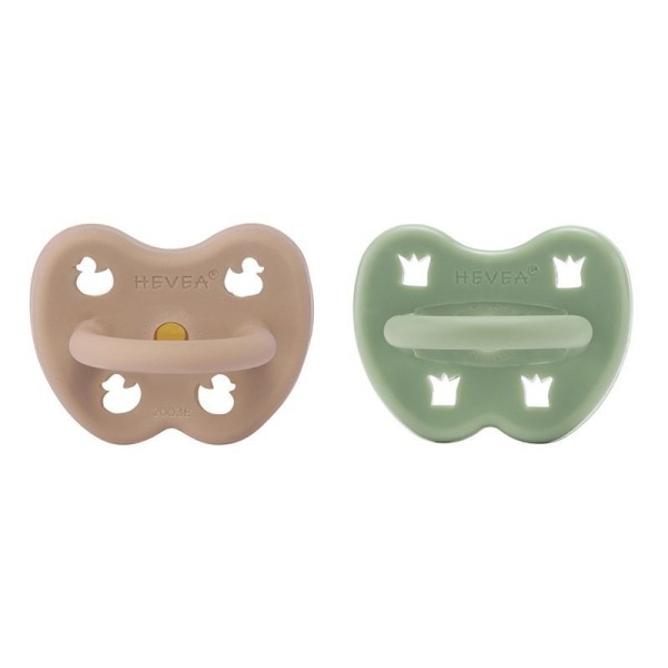 Schnuller 2er-Pack - Naturkautschuk / Tan Beige + Moss Green / kiefergerecht / Ente + Krone (ab 3 Mon.)