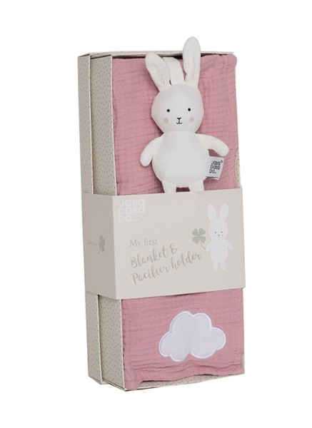 Geschenkset Babydecke & Schnullerhalter Bunny / Rosa
