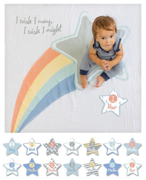 Baby''s First Year™ Mulltuch & Karten Set  /  Baumwolle  /  I Wish I May I Will