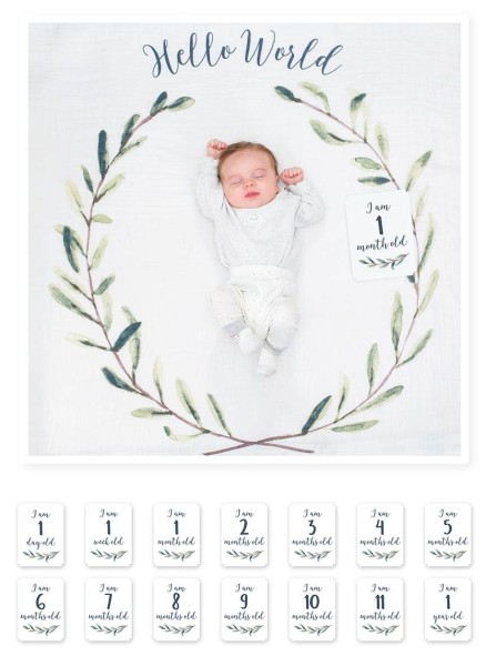 Baby''s First Year™ Mulltuch & Karten Set / Baumwolle / Hello World