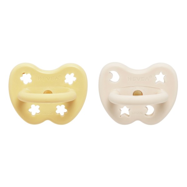 2er-Pack Schnuller - Naturkautschuk / Pale Butter & Milky White / kiefergerecht / Blume + Stern & Mond (ab 3 Mon.)